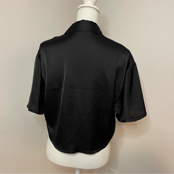 Abercrombie & fitch black satin short sleeve cropped polo - Picture 5 of 5